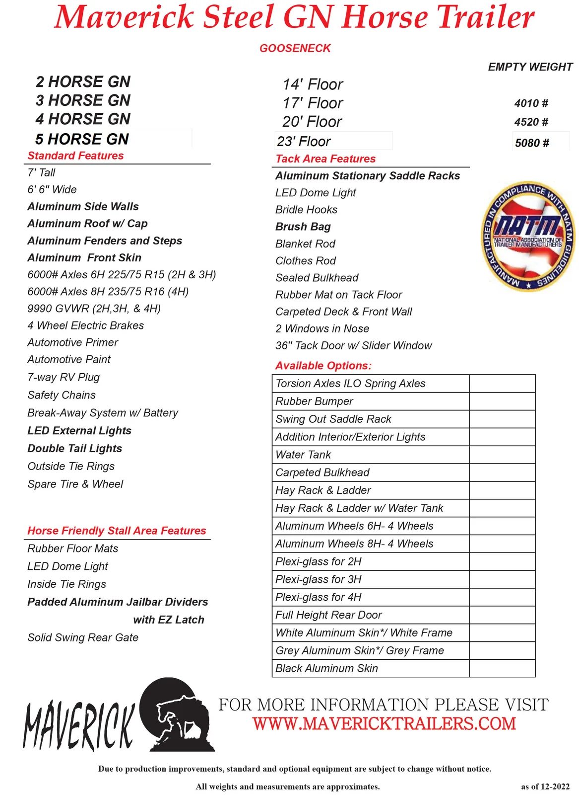 Maverick 2, 3, 4 and 5 Horse Gooseneck Trailers Brochure